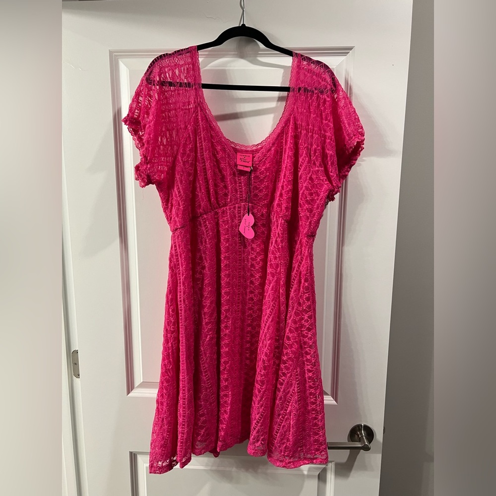 Hot pink Torrid Betsey Johnson lace dress. NWT. Mini length.
